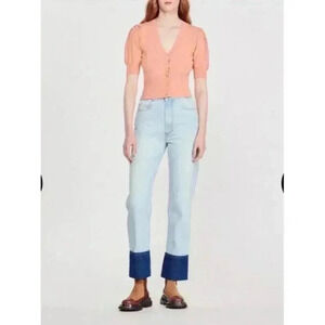 Sandro Passiflore Pointelle Short Sleeve Cardigan Salmon/Pink Size xs/s/1